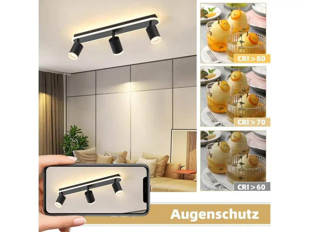 NETTLIFE 3 spots de plafond LED noir GU10 en métal, orientables à 330° pour chambre couloir salle à manger cuisine salon l...