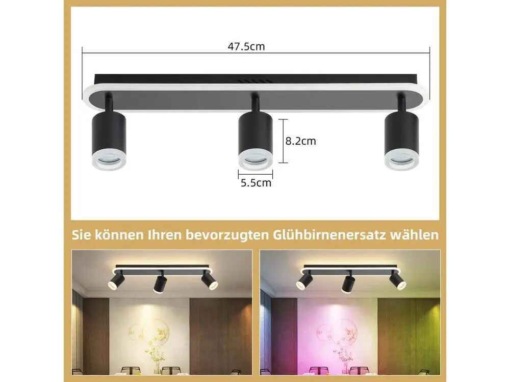 NETTLIFE 3 spots de plafond LED noir GU10 en métal, orientables à 330° pour chambre couloir salle à manger cuisine salon l...