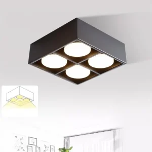 NETTLIFE 4 Spots de plafond LED en saillie noir orientables blanc brûlant GX53 4x5W carrés modernes pour salon cuisine sal...