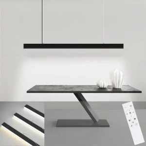 NETTLIFE Suspension LED Diam.107CM 32W 3000K-6500K Table à Intensité Variable Noir avec Lampe Design Linéaire Tendance pou...