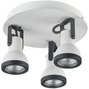 Plafonnier Design Moderne 3 lampes de plafond cadre rond blanc et noir BARO
