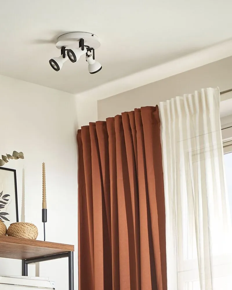 Plafonnier Design Moderne 3 lampes de plafond cadre rond blanc et noir BARO