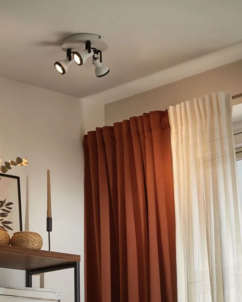 Plafonnier Design Moderne 3 lampes de plafond cadre rond blanc et noir BARO