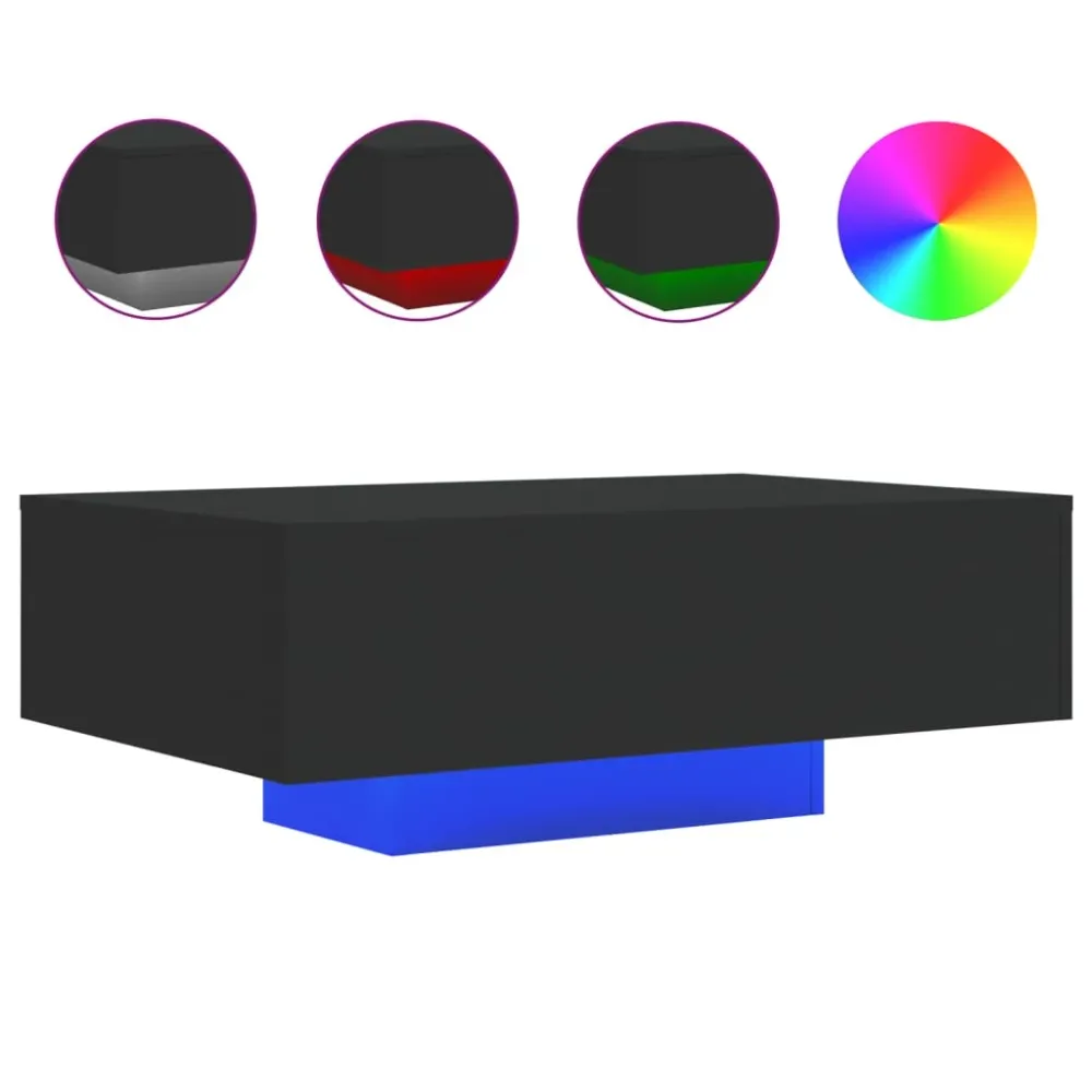 Plafonnier Design Moderne Table basse de salon design récent avec lumières LED 85 x 55 x 31 cm bois d'ingénierie noir DEC0...
