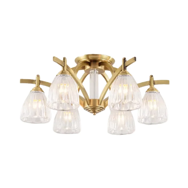 Plafonnier Semi-encastré tendance en laiton et verre texturé, 3/6/8 ampoules, luminaire décoratif de plafond, idéal pour u...