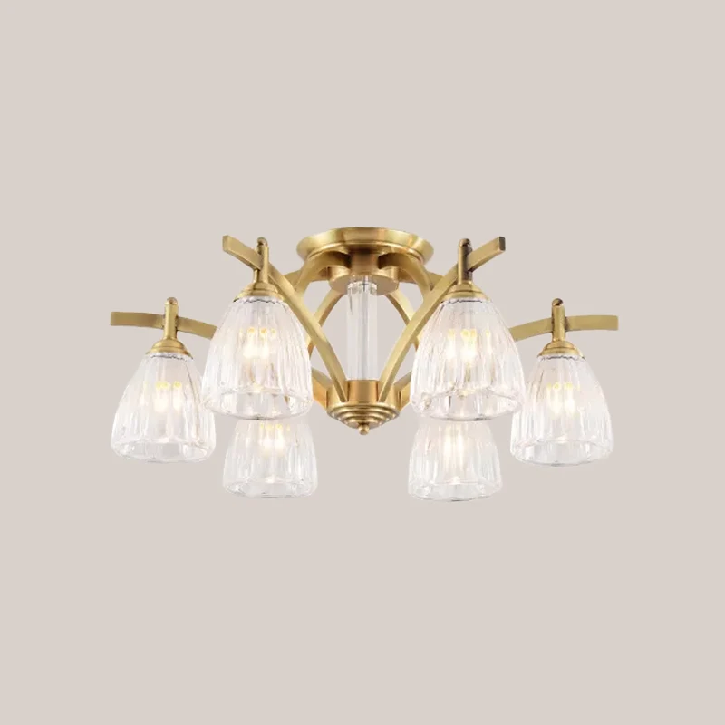 Plafonnier Semi-encastré tendance en laiton et verre texturé, 3/6/8 ampoules, luminaire décoratif de plafond, idéal pour u...