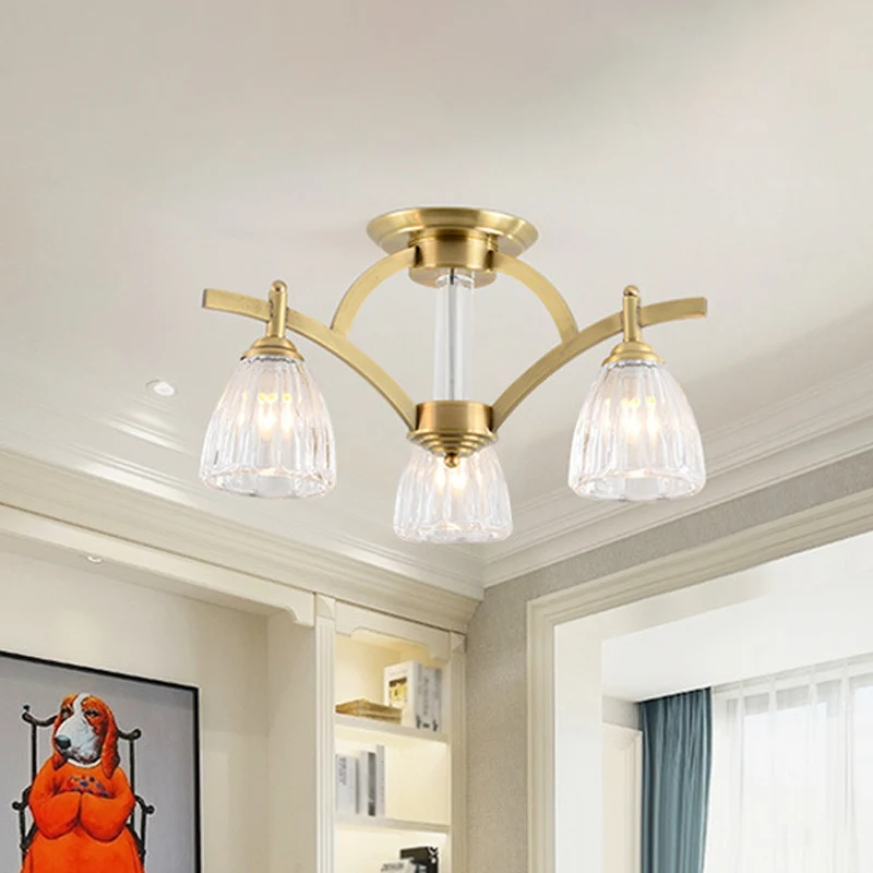 Plafonnier Semi-encastré tendance en laiton et verre texturé, 3/6/8 ampoules, luminaire décoratif de plafond, idéal pour u...