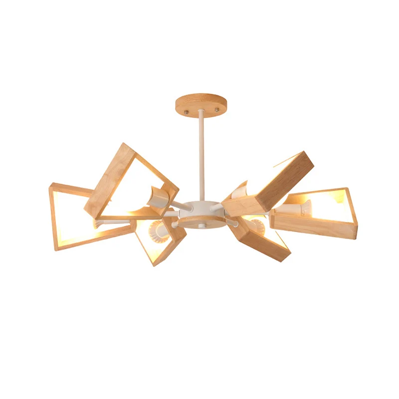 Plafonnier à suspension réglable Plafonnier en bois en forme d'éventail, lustre blanc de Style nordique, luminaire pour sa...