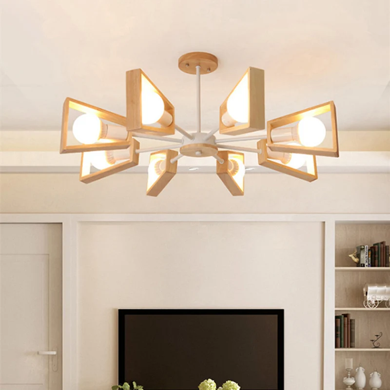 Plafonnier à suspension réglable Plafonnier en bois en forme d'éventail, lustre blanc de Style nordique, luminaire pour sa...