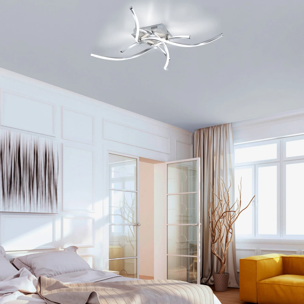 Plaque de plafond LED Paul Neuhaus Plafonnier LED Polina, 4 lampes, argent, intensité variable