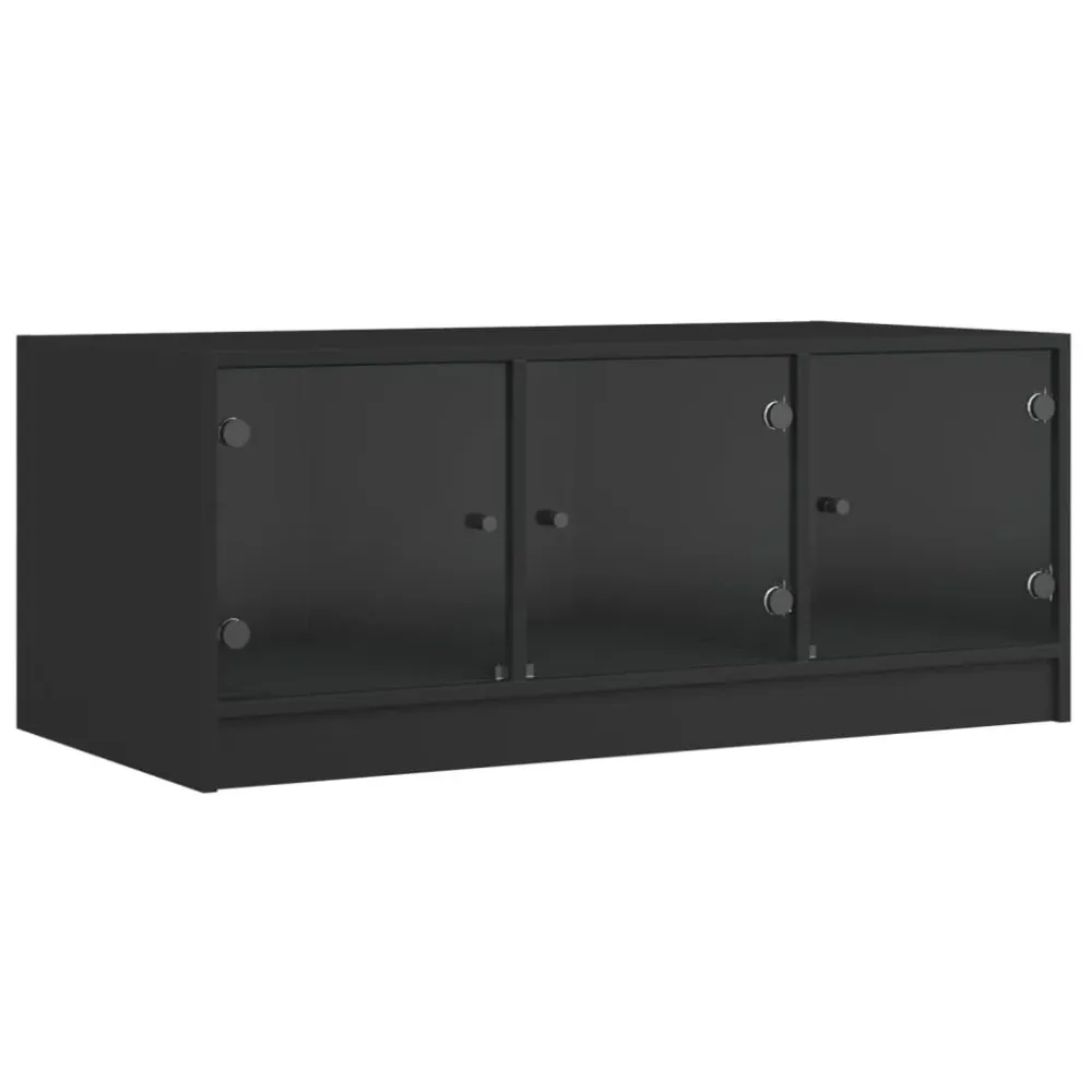 Table basse de salon design contemporain avec portes vitée 102 x 50 x 42 cm bois d'ingénierie noir et verre DEC037737