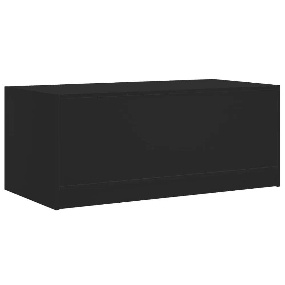 Table basse de salon design contemporain avec portes vitée 102 x 50 x 42 cm bois d'ingénierie noir et verre DEC037737