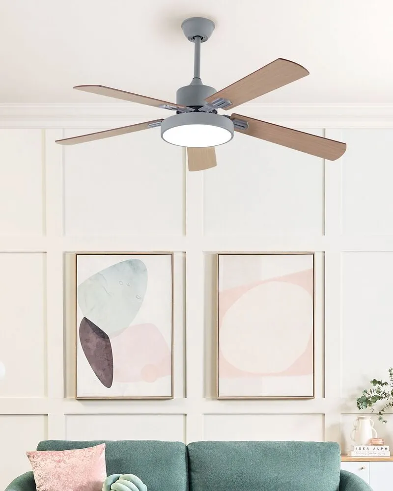 Ventilateur de plafond avec lumière gris évident et bois évident HOBBLE (Carré 30x30cm)