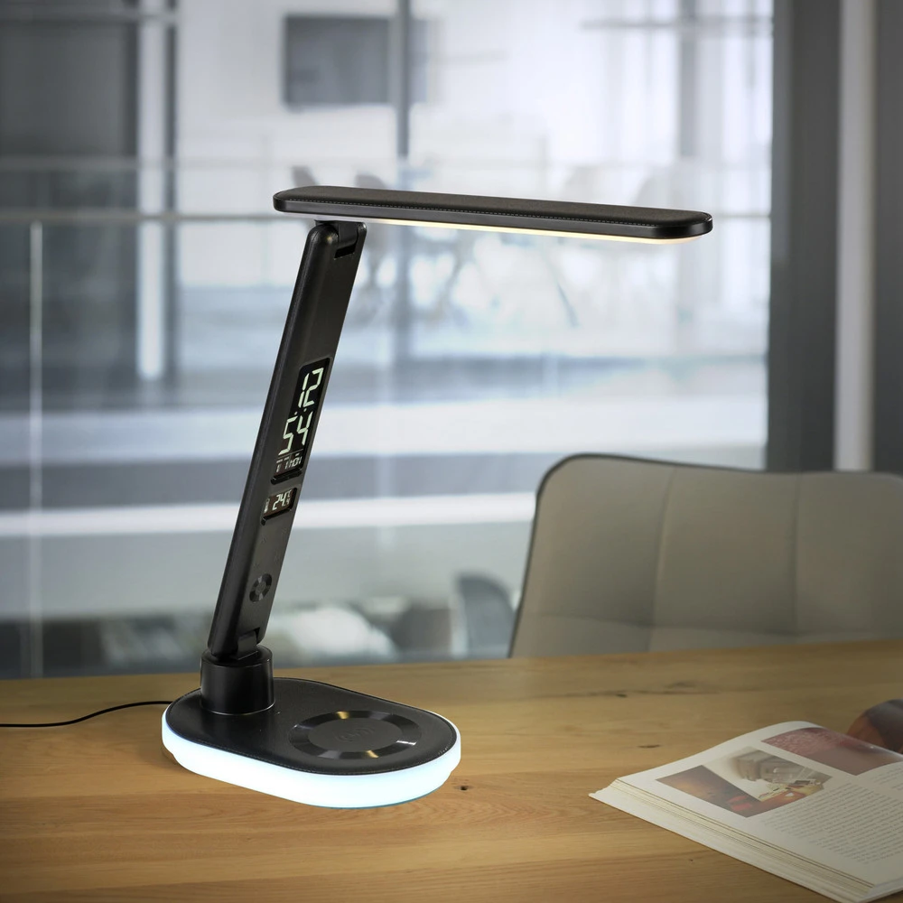 JUST LIGHT. Lampe de table LED Tina, ABS, CCT, RVB, noir avec Abat-Jour Inclus