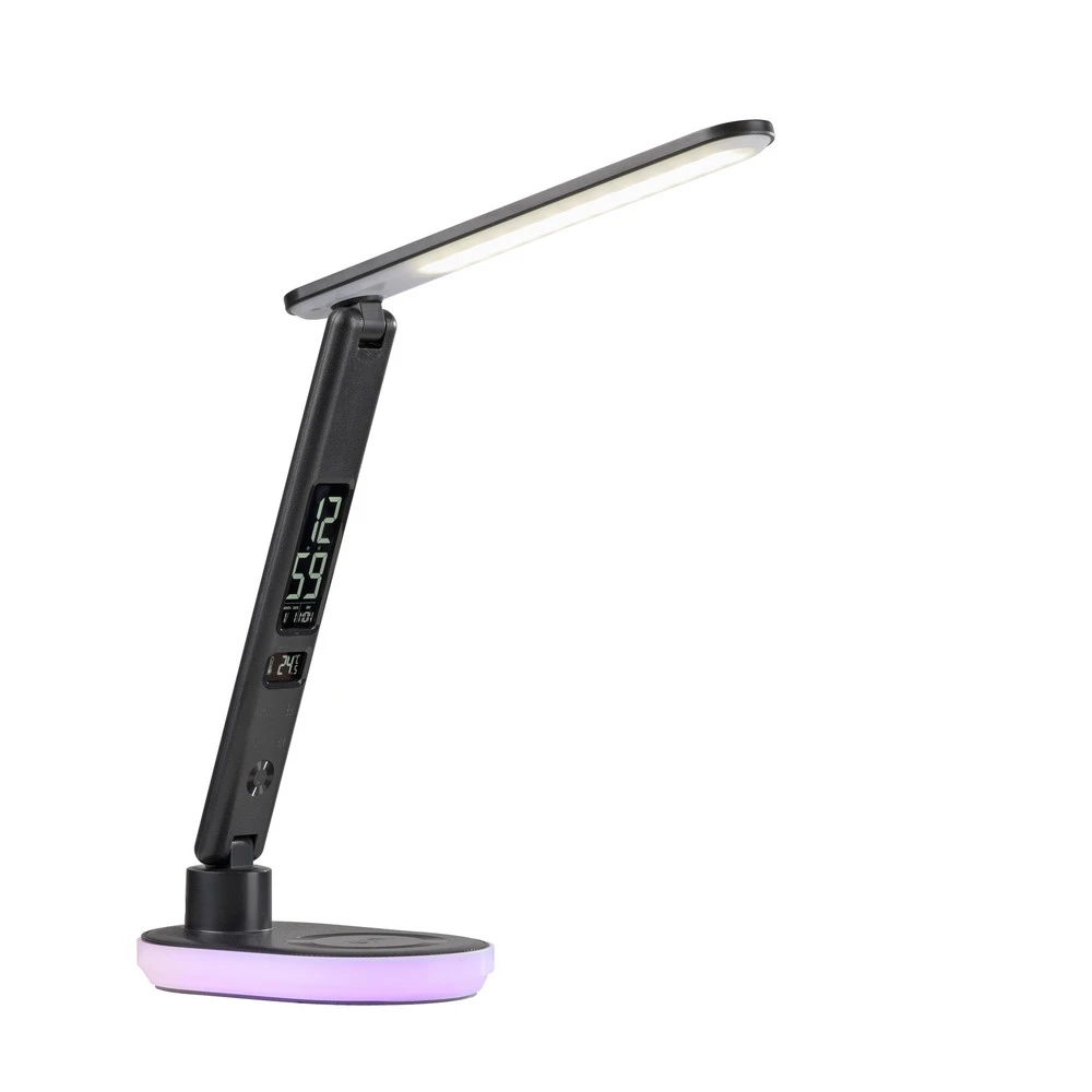 JUST LIGHT. Lampe de table LED Tina, ABS, CCT, RVB, noir avec Abat-Jour Inclus