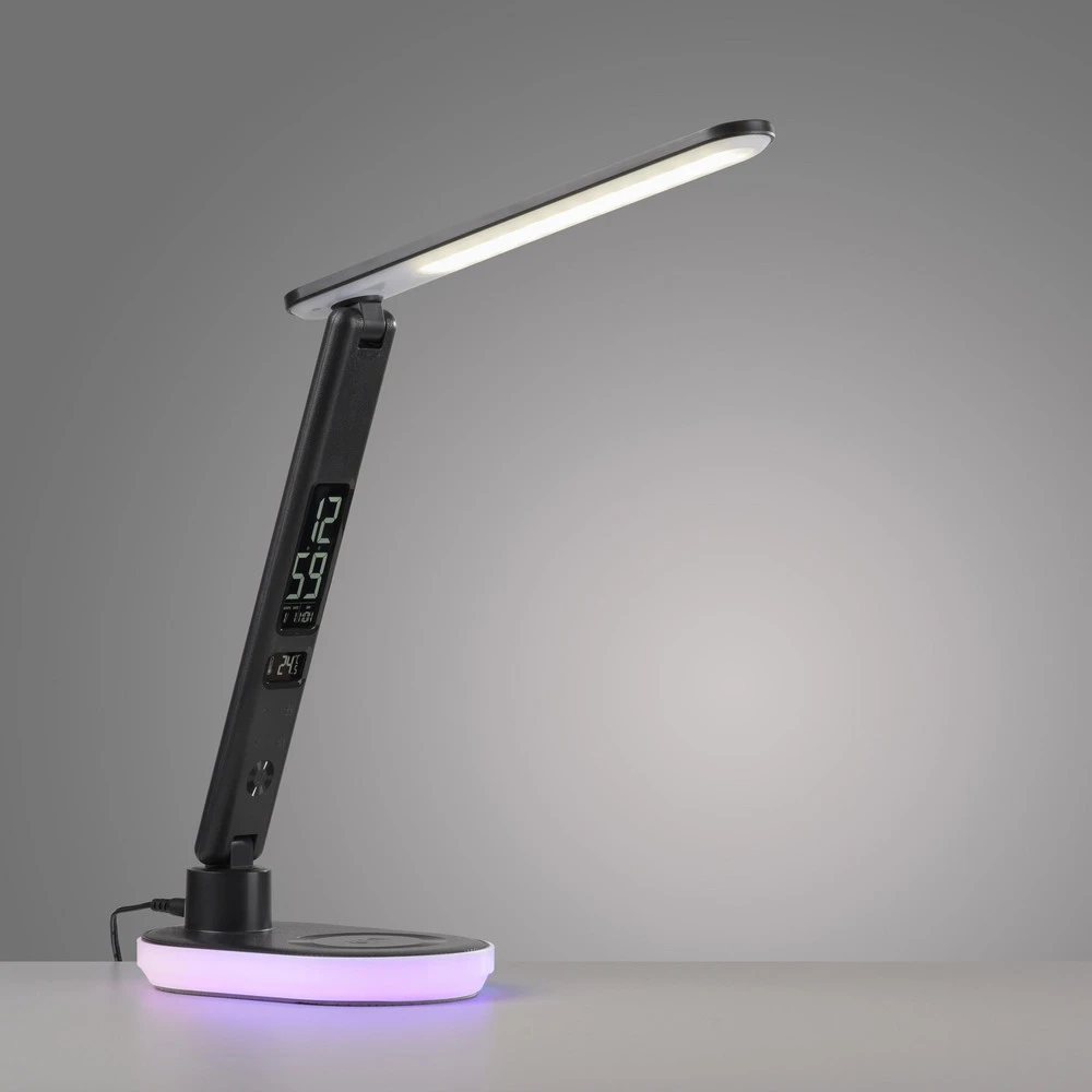 JUST LIGHT. Lampe de table LED Tina, ABS, CCT, RVB, noir avec Abat-Jour Inclus