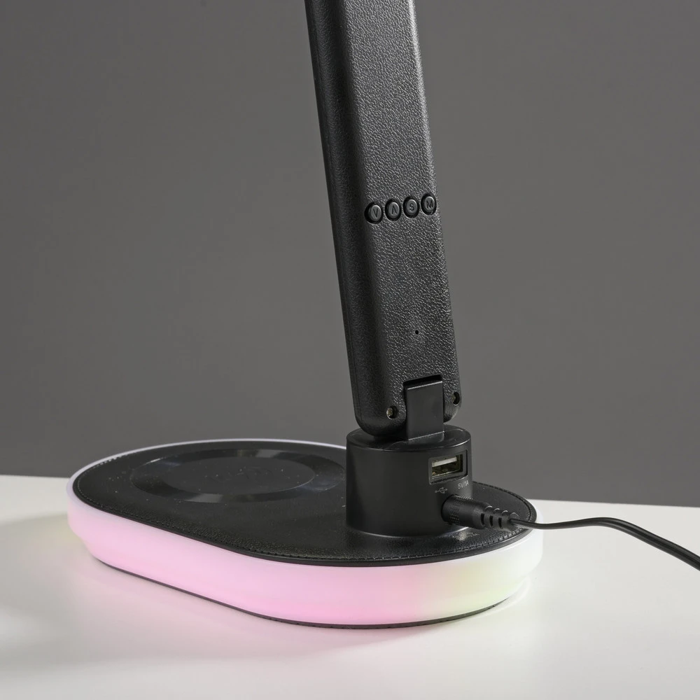 JUST LIGHT. Lampe de table LED Tina, ABS, CCT, RVB, noir avec Abat-Jour Inclus