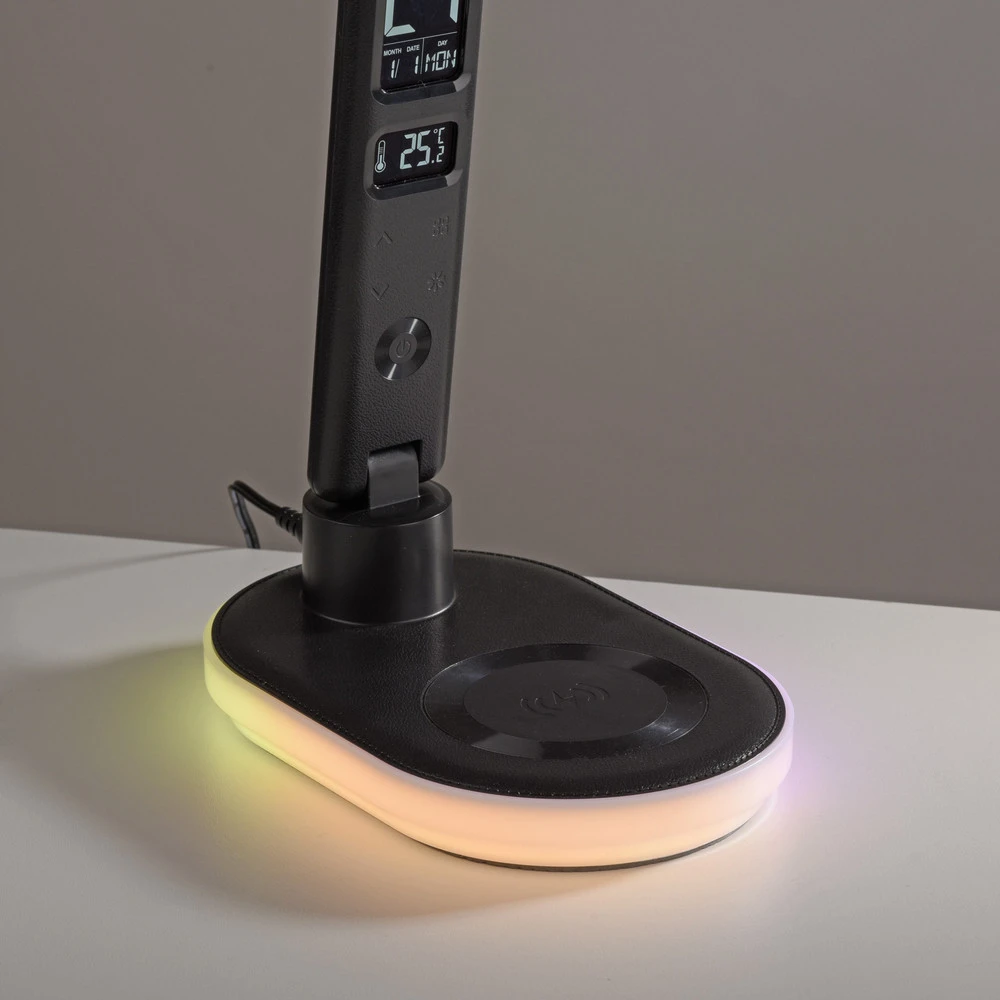 JUST LIGHT. Lampe de table LED Tina, ABS, CCT, RVB, noir avec Abat-Jour Inclus
