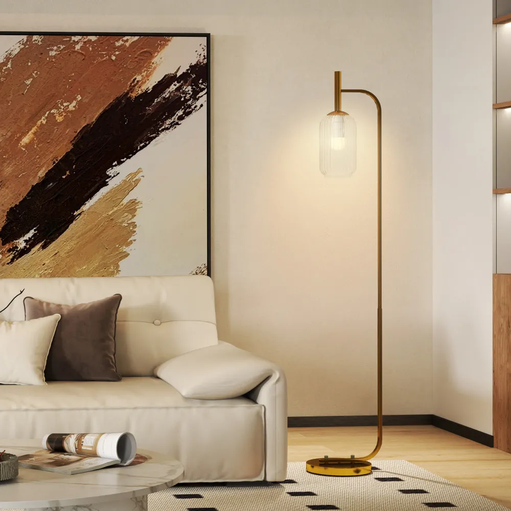 Lampada sur Socle Contemporain avec Abat-Jour en Verre, Lampadaire avec Interrupteur à Pied pour Ampoules E27 LED, pour Sa...
