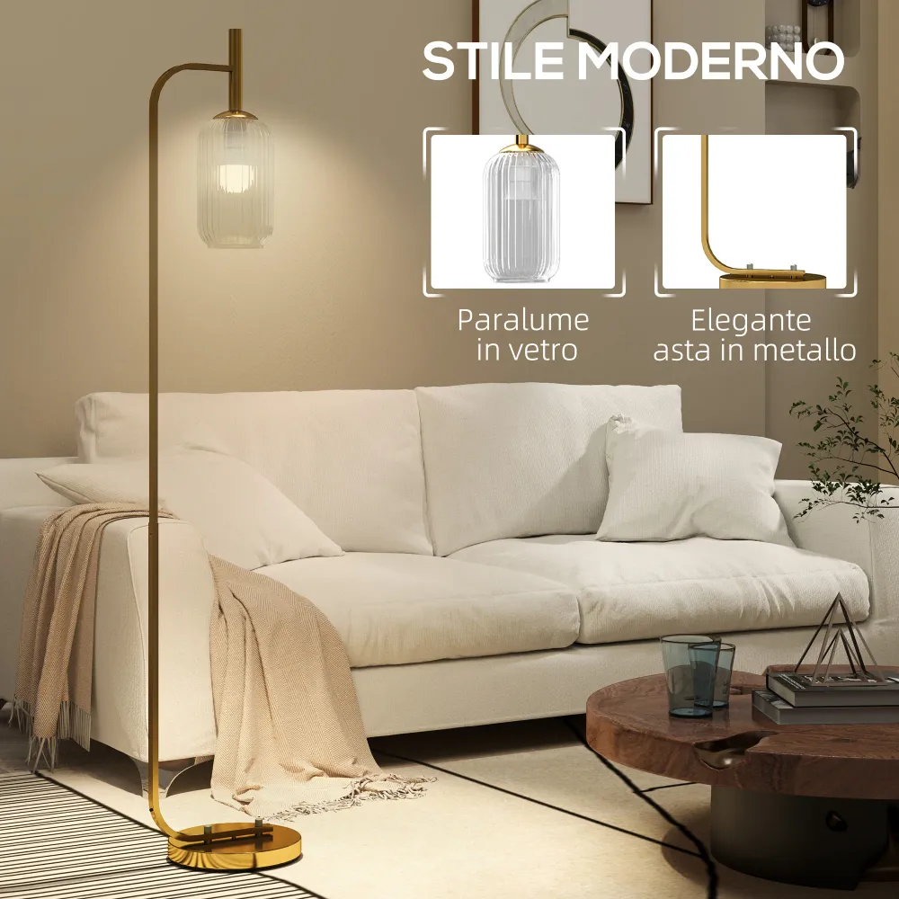 Lampada sur Socle Contemporain avec Abat-Jour en Verre, Lampadaire avec Interrupteur à Pied pour Ampoules E27 LED, pour Sa...