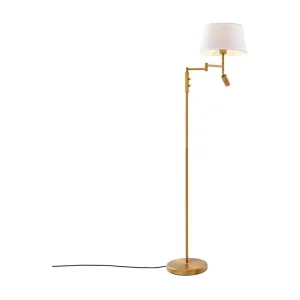 Lampadaire en cuivre étain avec abat-jour blanc et liseuse orientable - Ladas