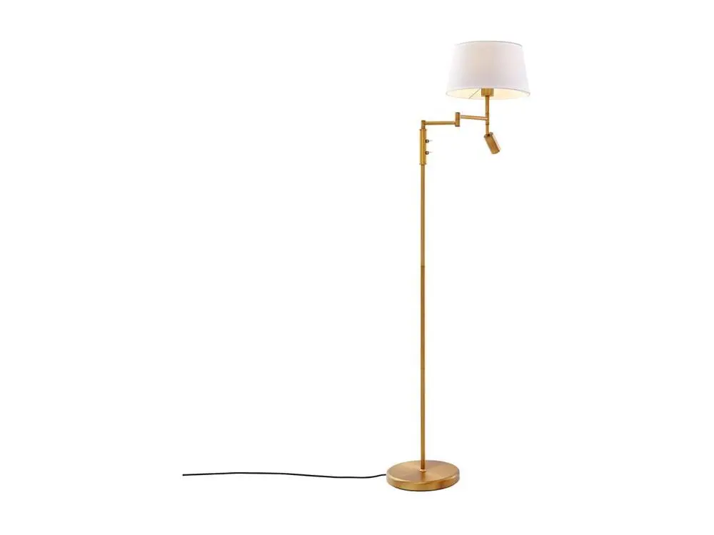 Lampadaire en cuivre étain avec abat-jour blanc et liseuse orientable - Ladas