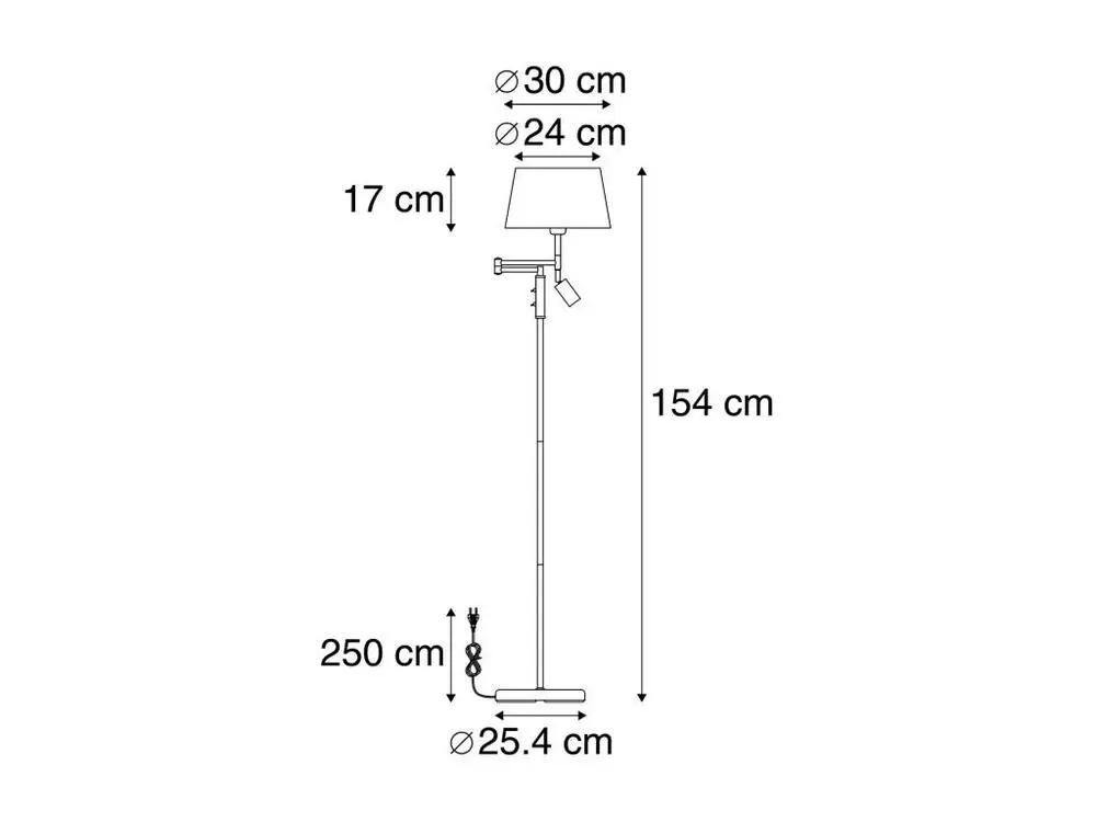 Lampadaire en cuivre étain avec abat-jour blanc et liseuse orientable - Ladas