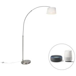 Lampe à arc intelligente en acier avec abat-jour en tissu blanc, y compris Wifi A60 - Arc De base