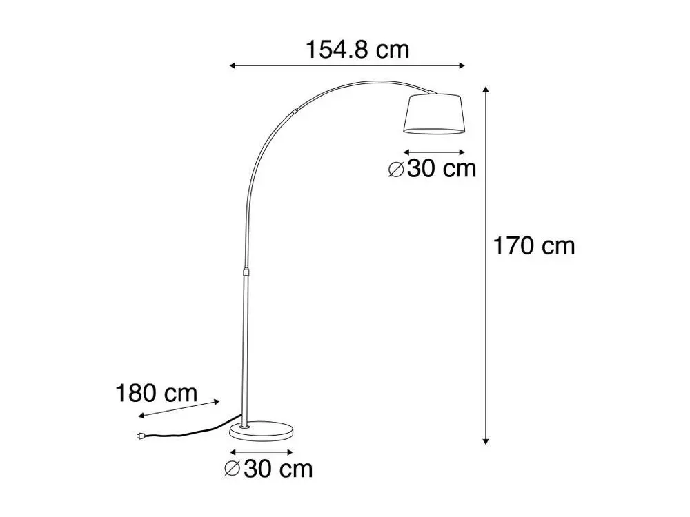 Lampe à arc intelligente en acier avec abat-jour en tissu blanc, y compris Wifi A60 - Arc De base