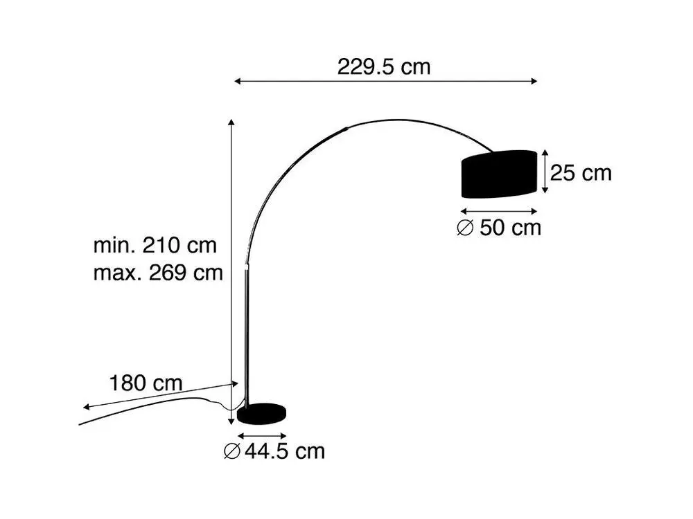 Lampe arc en laiton avec abat-jour en tissu blanc léopard 50 cm - XXL avec câble textile