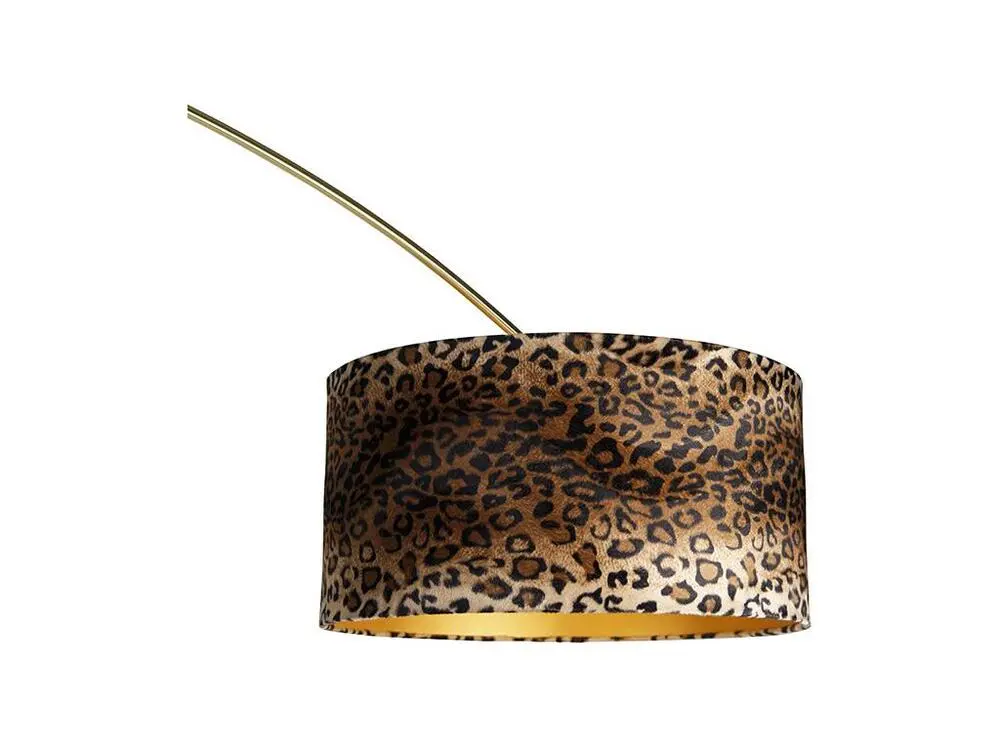 Lampe arc en laiton avec abat-jour en tissu blanc léopard 50 cm - XXL avec câble textile