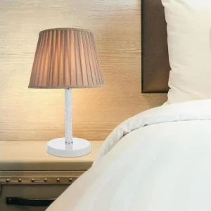 Lampe de bureau Kilbride en métal verre textile 40 cm E27 blanc / sable [lux.pro] en papier artisanal