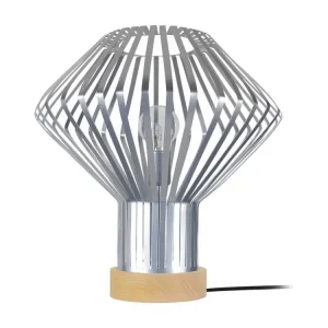Lampe poser bois, conique métal aluminium35 cm. avec Abat-Jour Inclus