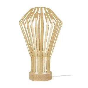 Lampe poser bois, conique métal doré 43 cm. (Certifié CE)