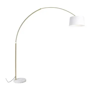 Lampe à poser Lampe à arc en laiton avec abat-jour en tissu blanc blanc 50 cm - XXL