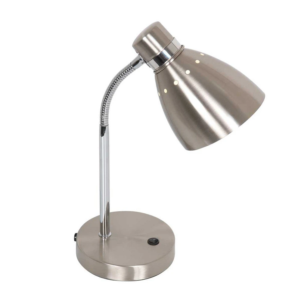 Lampe à poser Spring, couleur acier, métal, bras élastique, interrupteur