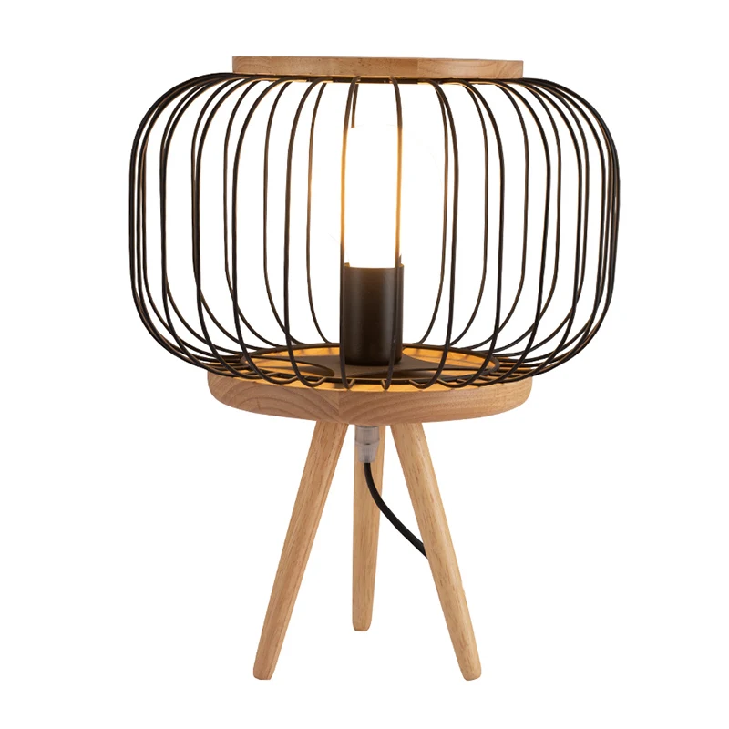 Lampe de table en fer à cage à tambour moderniste à 1 tête, finition blanche/noire, lampe de bureau avec socle en trépied...