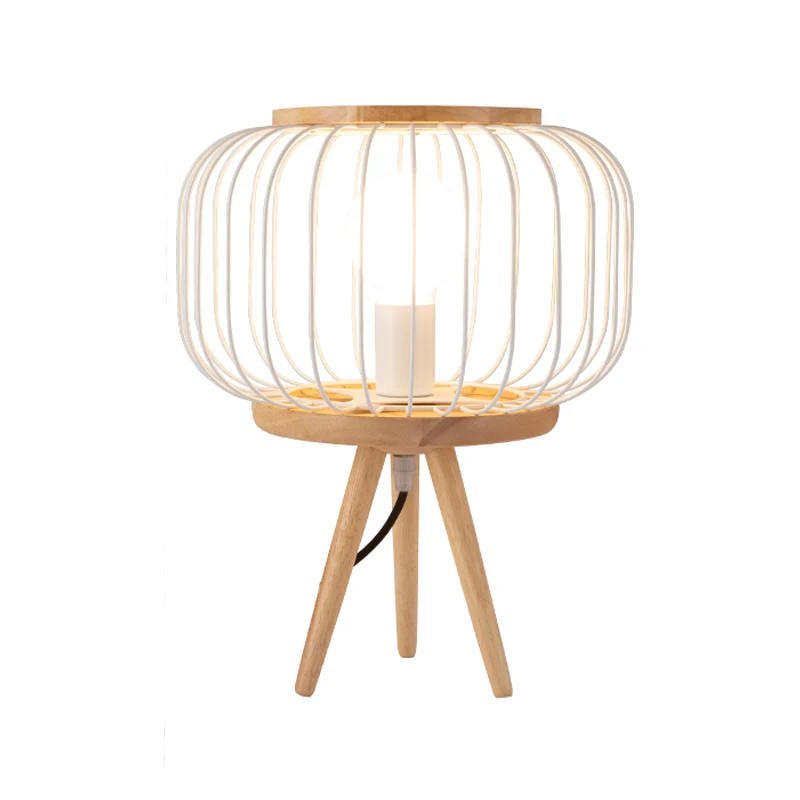 Lampe de table en fer à cage à tambour moderniste à 1 tête, finition blanche/noire, lampe de bureau avec socle en trépied...