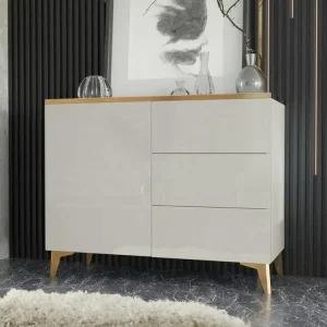 Suspension à trois bras Kombikommode - 100x40x85 cm - Beige / Beige Hochglanz + Ton or - Aurora 1D3S