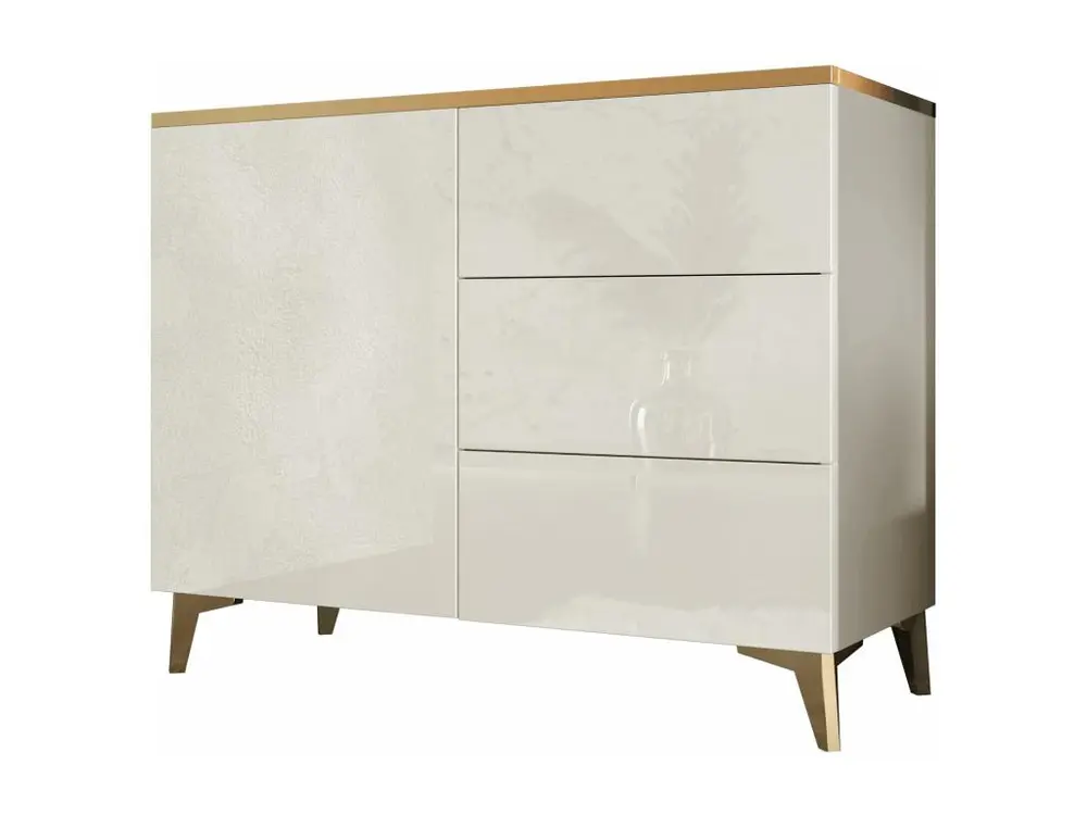 Suspension à trois bras Kombikommode - 100x40x85 cm - Beige / Beige Hochglanz + Ton or - Aurora 1D3S