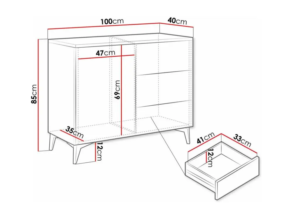 Suspension à trois bras Kombikommode - 100x40x85 cm - Beige / Beige Hochglanz + Ton or - Aurora 1D3S