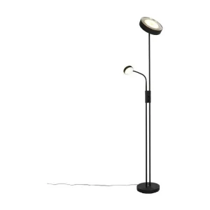 Applique design Lampadaire noir avec LED et variateur avec lampe de lecture - Kelso