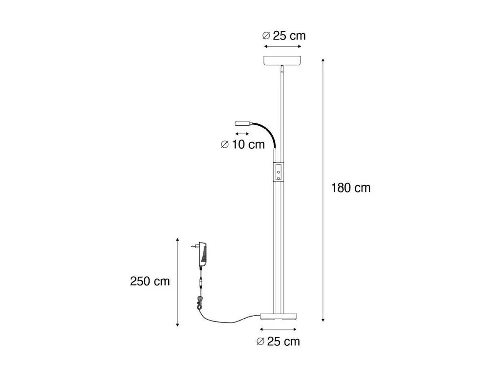 Applique design Lampadaire noir avec LED et variateur avec lampe de lecture - Kelso