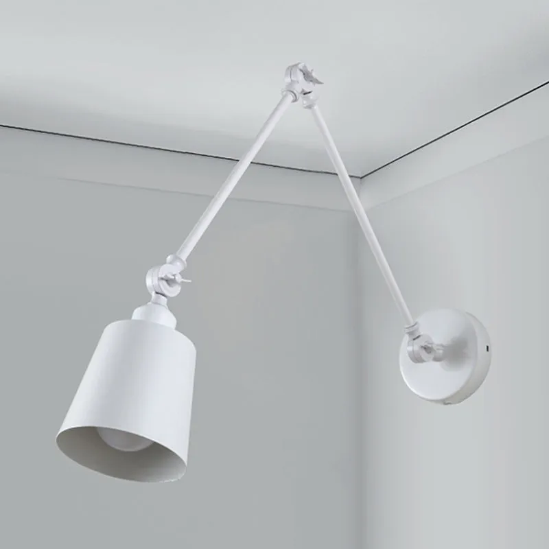 Luminaire à effet 2-Gelenk-Schwenkarm-Wandleseleuchte Nordic Iron Seul Schwarz/Weiß-Wandleuchte mit konischem Schirm