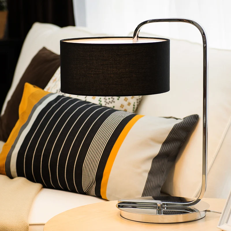 Trommel-Lesebuchleuchte, tendance Stoff-LED-Schreibtischleuchte Schwarz/Weiß für Schlafzimmer