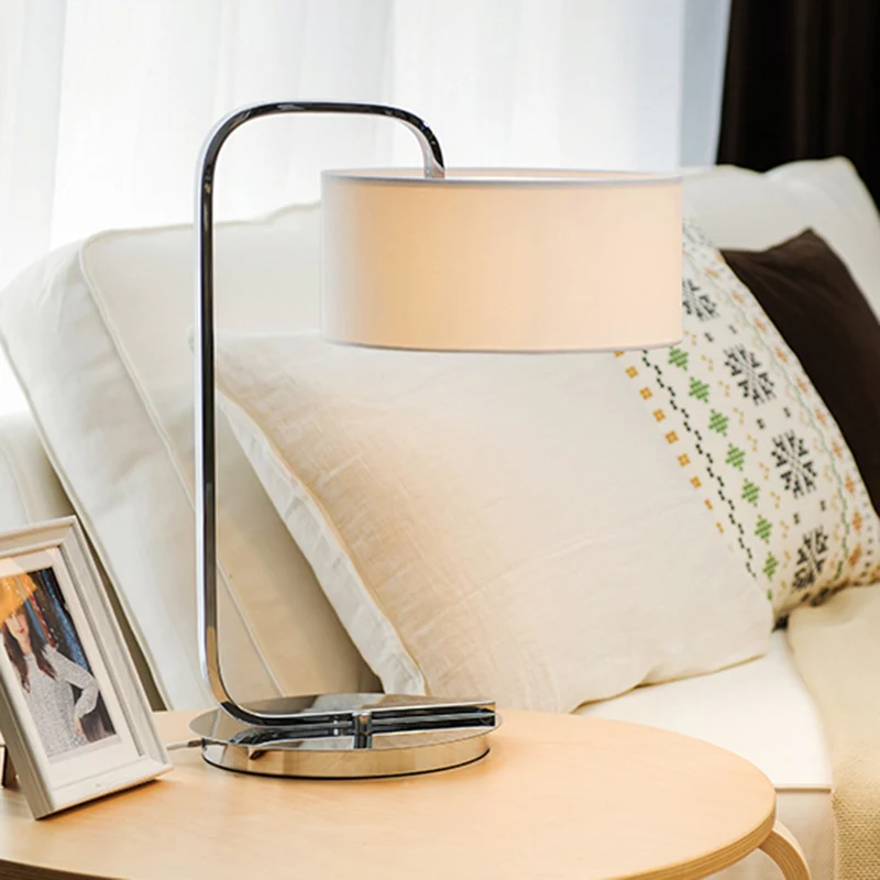Trommel-Lesebuchleuchte, tendance Stoff-LED-Schreibtischleuchte Schwarz/Weiß für Schlafzimmer