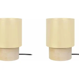 Lampe frontale LED Pair de Lampes de chevet, cylindre bois naturel 19,5 cm.