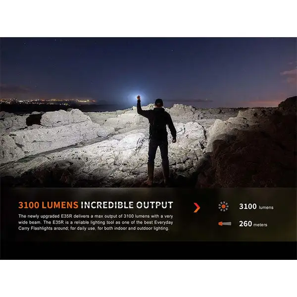 Lampe de poche tactique LED E35R, 3 100 LUMEN (batterie incluse) pour randonnée nocturne