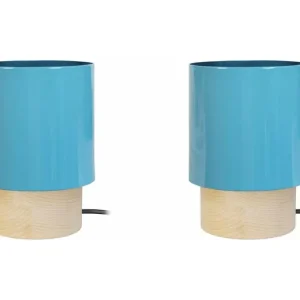 Pair de Lampes de chevet cylindre, bois naturel 19,5 cm. avec fonction SOS