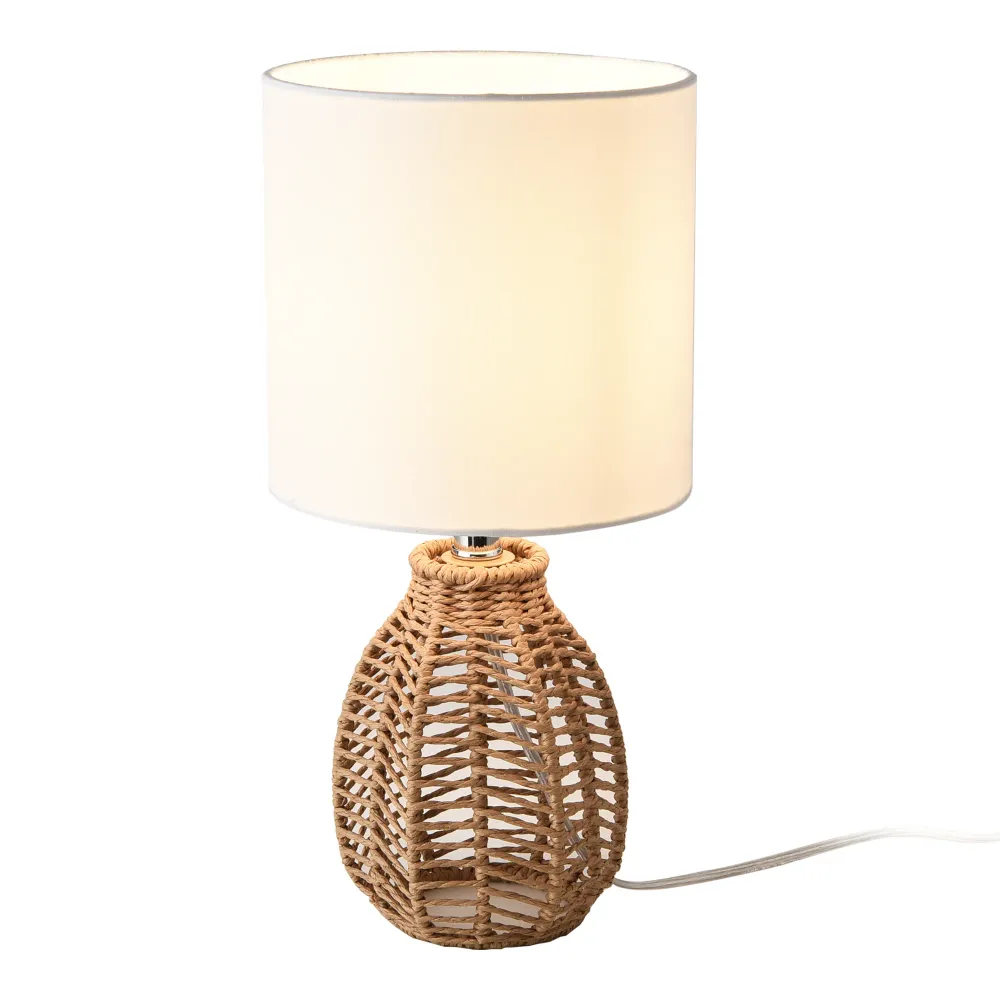 Lampe de table E14 métal corde de jute hauteur 36 cm beige chromé blanc 03_0009546 en acier galvanisé